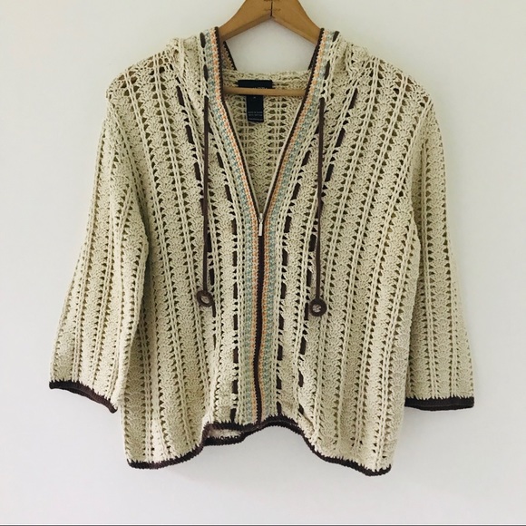 Athleta Sweaters - Athleta | Crochet Cream Hoodie Zip Up Sweater